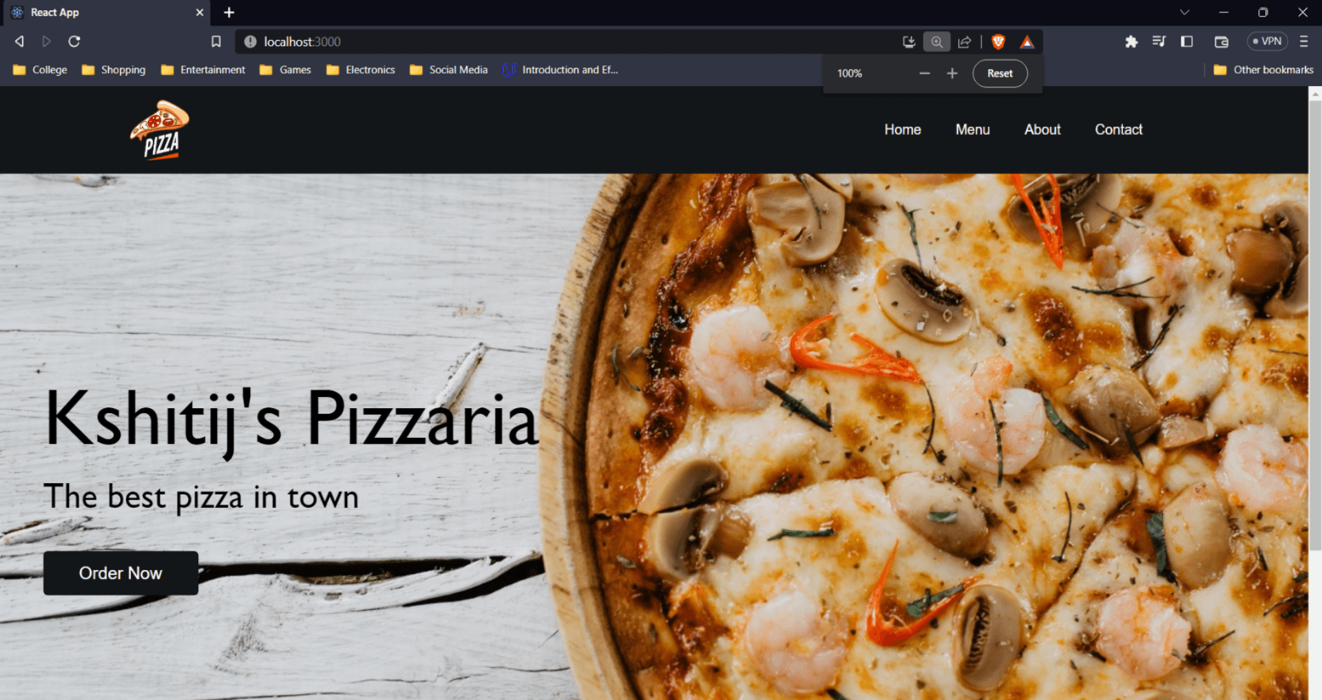 Screenshot of Pizzeria Website